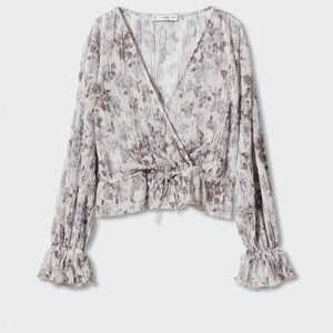 Mango Abstract Print V-Neck Blouse